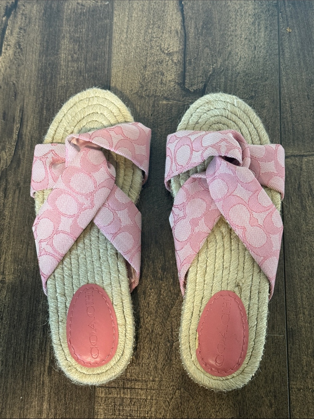 Coach Pink Knot-Front Espadrille Slide Sandals